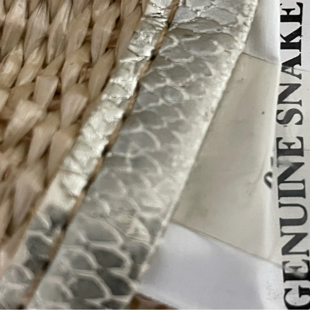 VTG: Genuine Snake Leather & Straw Wide Belt Metallic Gold/Natural Tan